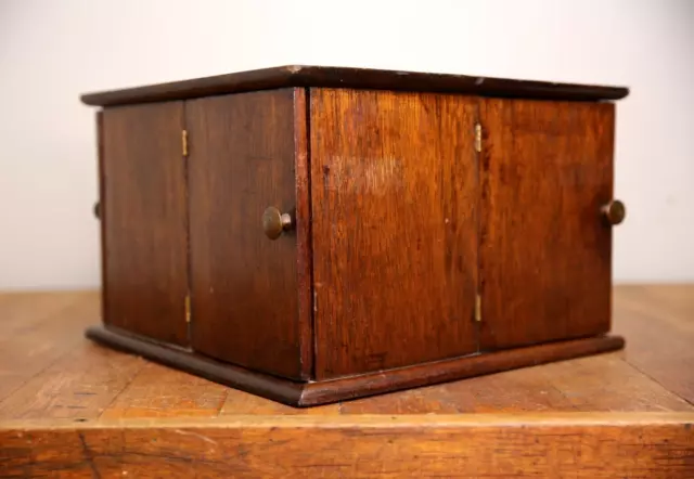 Antique Rotating Library Book Case Desktop 4 door Cabinet Brass Knobs No Base