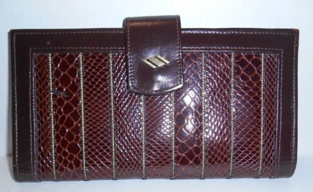 Vintage Brown Croc Embossed Leather Clutch Bifold Checkbook Wallet Unused