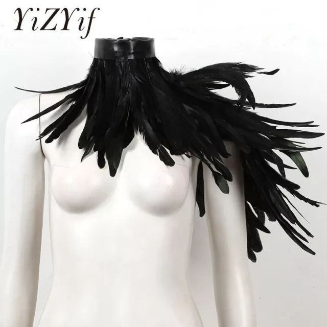 Gothic Black Feather Cape-One Shoulder Shrug Shawl Wings Choker Halloween Collar