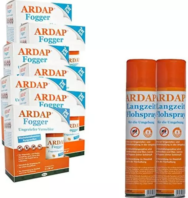 ARDAP Set 2 X 400 Ml Flohspray + 10 X 100 Ml Fogger Gegen Flöhe Und Ungeziefer