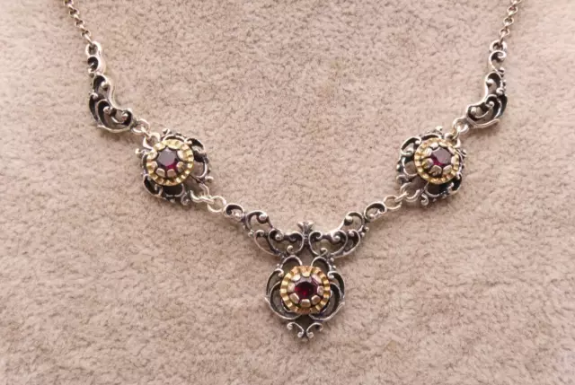 Halskette Collier Silber 835 tlw.verg.floraler gehaltener Trachtenschmuck Granat