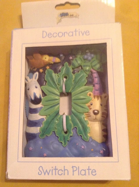 Kids Line switch plate decorative safari single hand painted blue hardware
