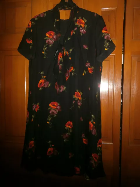 LINDA ALLARD ELLEN Tracy Black Floral 100% SILK Sheat Dress Lined Back ...
