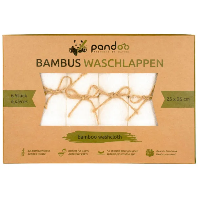 6 pandoo Waschlappen Bambus weiß 25,0 x 25,0 cm