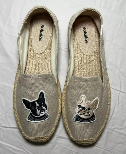 Women's Soludos French Bulldog Espadrille Flat Slip-On Shoes Size 9.5 Tan