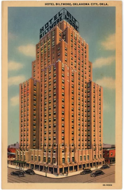 Hotel Biltmore Art Deco Oklahoma City 1934 Vintage Teich Linen Postcard