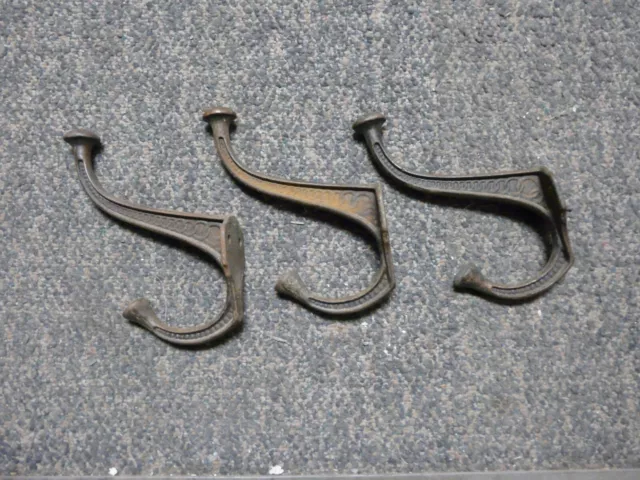 Large Vintage Embossed Iron Coat Hooks - LOT OF 3