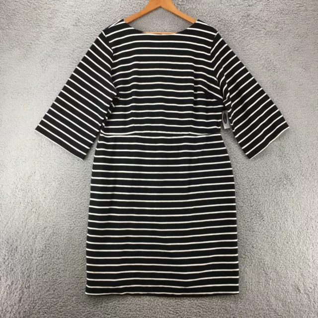 Old Navy Stripe Dress Womens 2X Plus Black White Quarter Sleeves Zip Back NEW