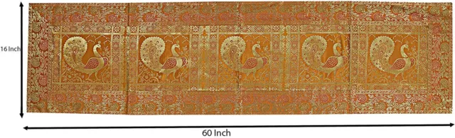 Indian silk brocade Peacock table runner kitchen decor tablecloth Tapestry 2