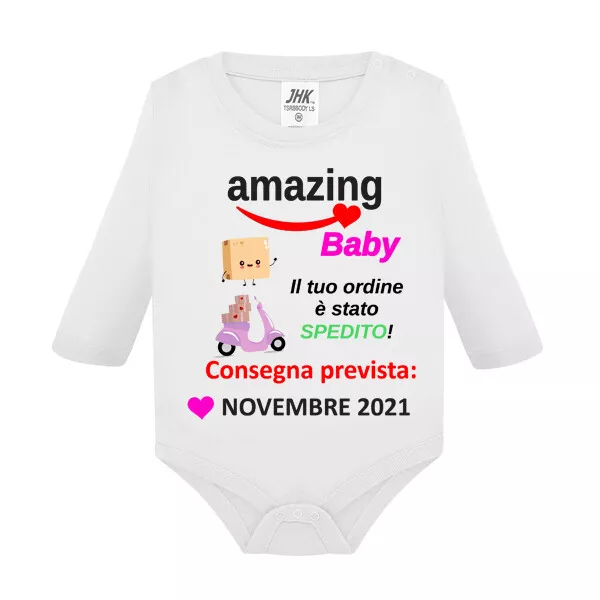 Body manica lunga bimba Amazing baby in arrivo PERSONALIZZABILE CON MESE NASCITA