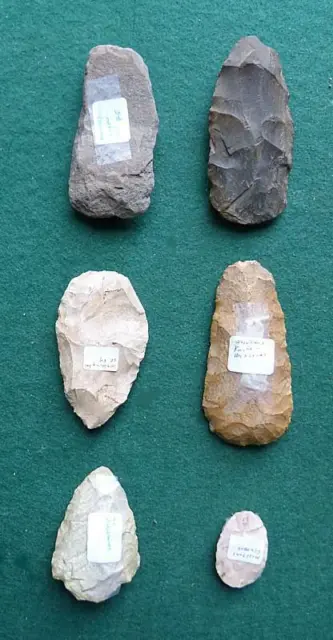 7 Neolithic Amer. Knapped  Tools - 4 Knives, Scrapper, Celt Pre-Form & Mystery