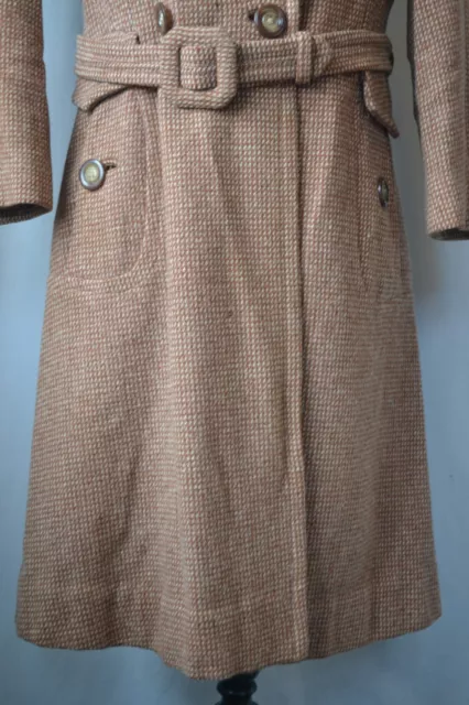 Vtg 40's CC41 utility wartime brown tweed wool overcoat & belt size M revival 3