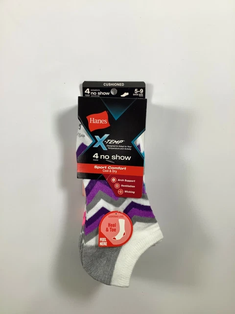 Women's Hanes Multicolor X-Temp No Show Socks Size 5-9/4 pairs NEW!