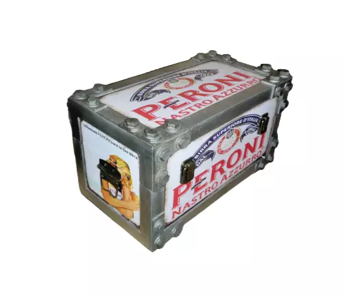 Peroni Lager Beer Metal Strap Storage Chest Trunk Retro Vintage Large Tool Box