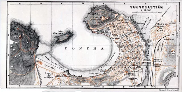 San Sebastian Donostia 1908 mapa ciudad orig. + guía francés (4 p) Amara Grós