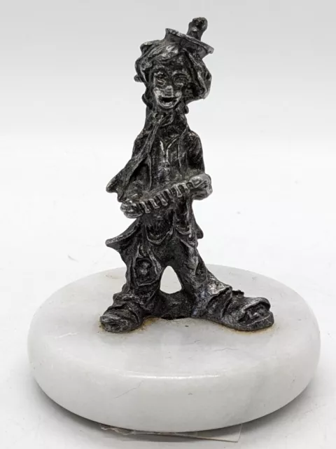 VTG Pewter Carnival Circus Clown Figurine Playing an Accordion on a Marble Base