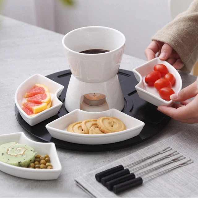 Nuevo juego de vajilla blanca chocolate fondue olla cerámica