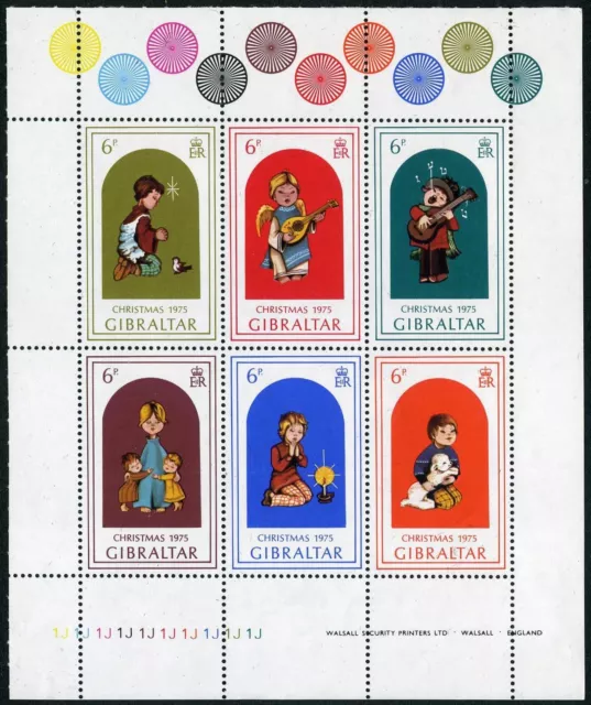 Gibraltar 325 af block, MNH. Michel 328-333. Christmas 1975. Child, Birds, Lamb,