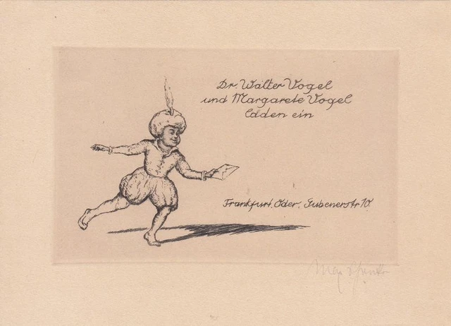 Einladung Radierung Max Schenke 1891-1969 Mohr Brief