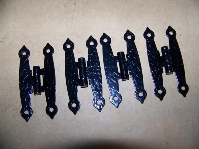 lot of 4 Vintage Cabinet Black Wrought Iron Hammered Hinges new old stock