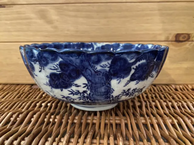 Large Japanese Arita Ware Imari Blue & White Antique Meiji Period Bowl