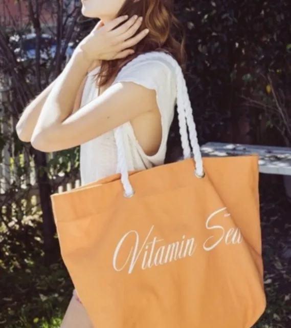 Trina Turk Orange Vitamin Sea Canvas Beach Tote Bag