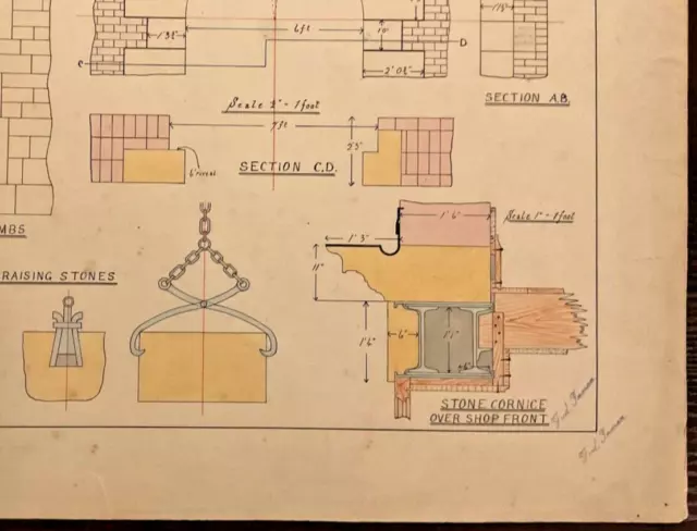 Antique Building Construction Technical Drawing - Details of Masonry - 1895