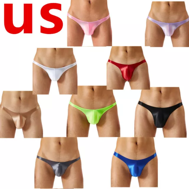 US Men's Satin Sissy Pouch Panties See Through Bikini Briefs Thongs  Underwears 