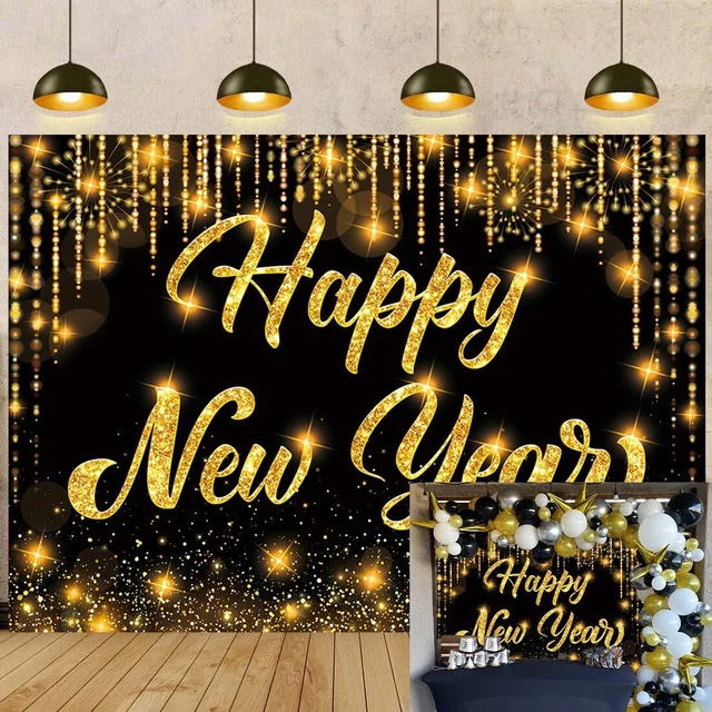 HAPPY NEW YEAR Banner Backdrop 2025 Black Gold New Years Eve Photo ...