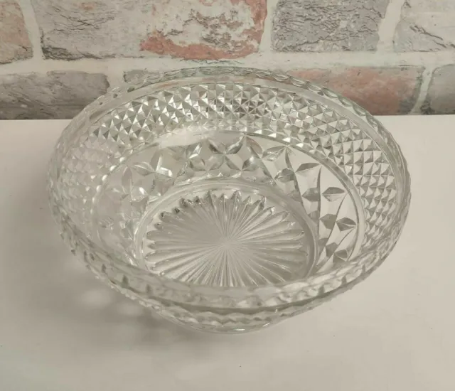 Beautiful Vintage Pressed Cut Glass Decorative Bowl with Layered Pattern
