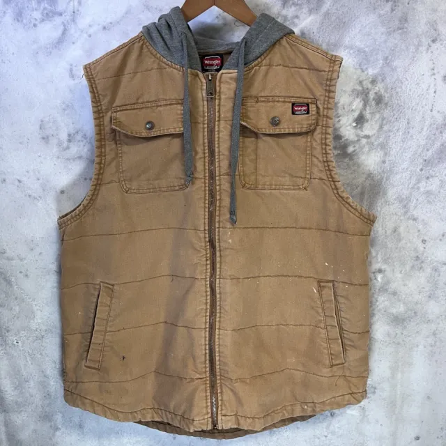 Wrangler Workwear Vest Mens 2XL Canvas Hooded Lined Brown