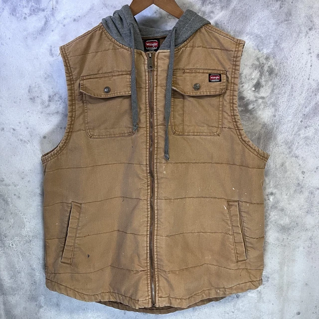 Wrangler Workwear Vest Mens 2XL Canvas Hooded Lined Brown