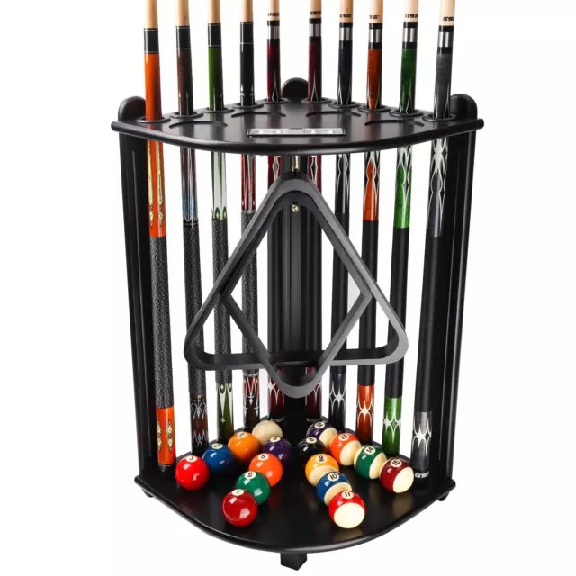 10-Pool Cue Wood Floor Corner-Style Stand Billiard Pool Cue Rack Holder-5 Color