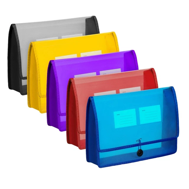 5PACK A4 PLASTIC File Wallet Envelope Expanding File Folder& Label ...