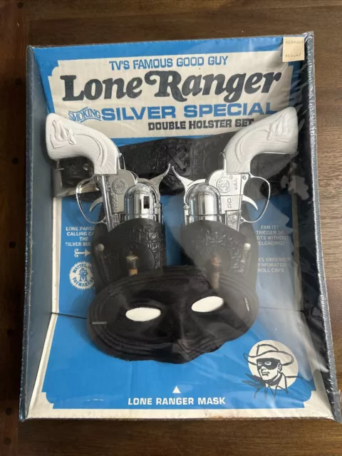 NEW 1965 MATTEL LONE RANGER SMOKING SILVER SPECIAL Double Holster Set Mask, 5569