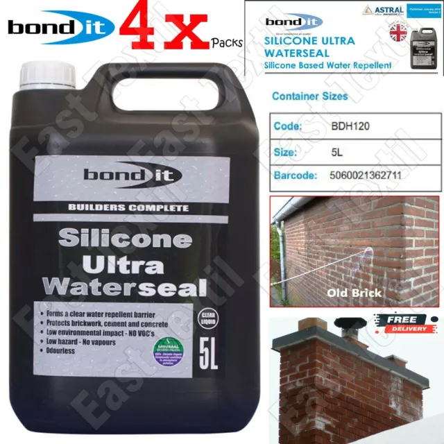 4 x Bond It 5L Silicone ULTRA Waterseal Water Seal Repelente para mampostería Render
