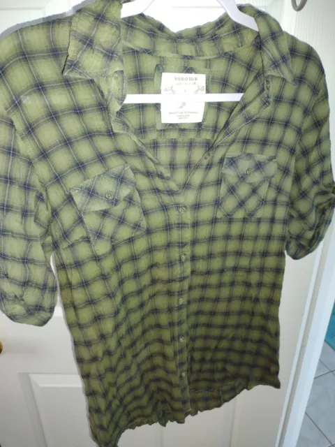 SONOMA life + style Women  Short Sleeve Button-Down Shirt Large