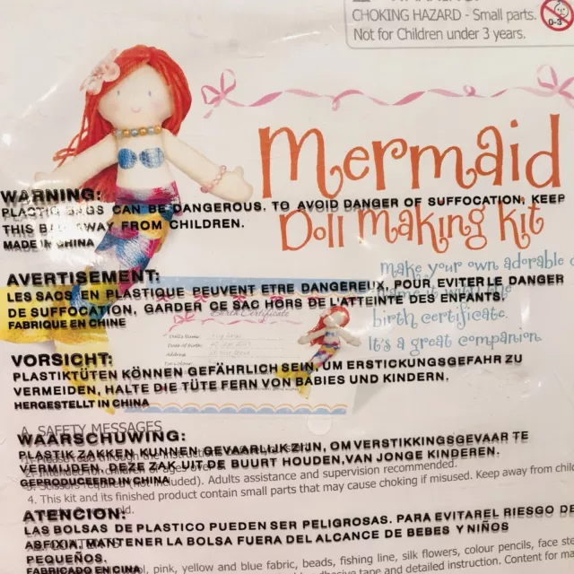 Mermaid Doll Making Kit Birth Certificate Kid Childrens Easy Craft Ages 3+ (NEW)