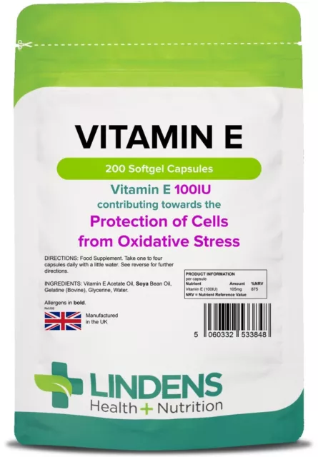 Lindens Vitamin E 100IU 200 Kapseln DL Alpha Tocopherol Qualitätsergänzung 3