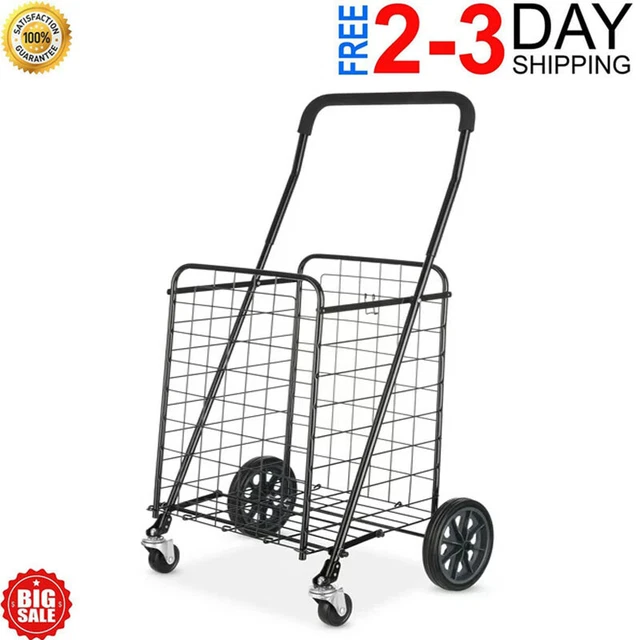 Mainstays Adjustable Steel Rolling Laundry Basket Shopping Cart, Black,Wheels