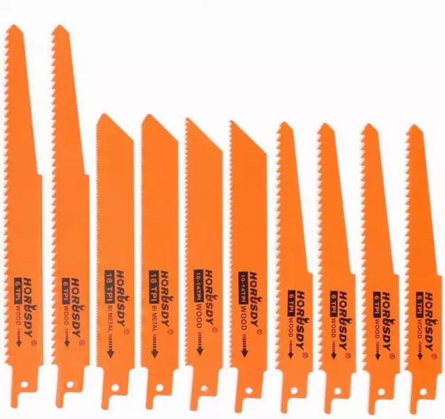 HORUSDY Reciprocating Saw Blades | 10pc Set Electric Metal Wood Pruning 1/2"