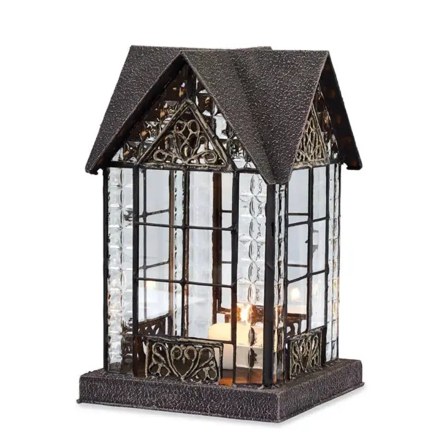 Glass & Metal Architectural Candle Lantern - Bronze Patina Devonshire House