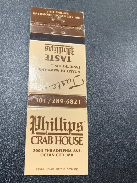 Vintage Maryland Matchbook: “Phillips Crab House” Ocean City, MD