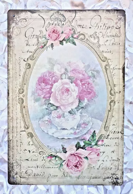 Tetera de cabaña victoriana romántica en mal estado elegante rosa letrero placa imagen
