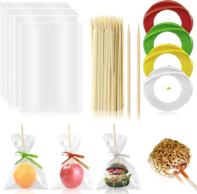 204 Pcs Candy Apple Supplies, Candy Apple Sticks and Bags Caramel Apple Sticks,