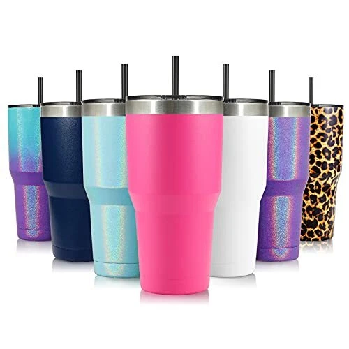 Zibtes 30oz Insulated Tumbler With Lid and Straws, Stainless Steel Double Vacuum