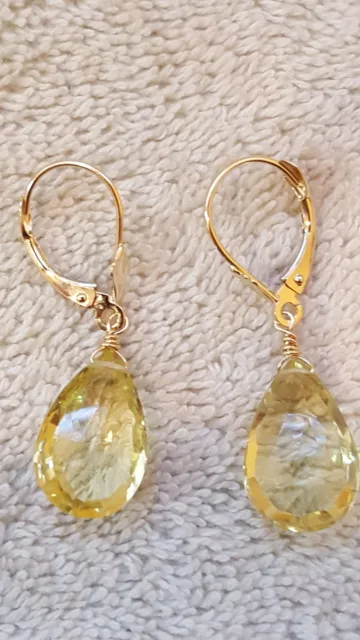 14k Yellow Gold Earrings with Citrine stones 10×15 pear shape with Liverback.
