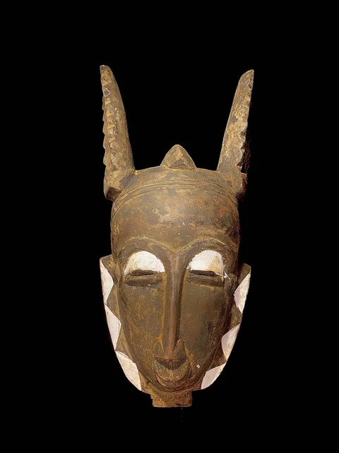 African masks antiques tribal Face vintage Wood AND Hand Carved Baoulé Mask-5643