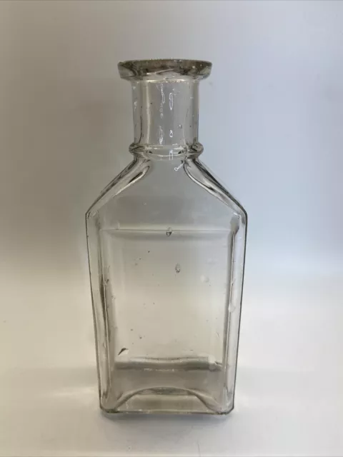 Vintage Rectangle Indented Glass Bottle Apothecary Empty Bottle 5 3/8" Tall 3