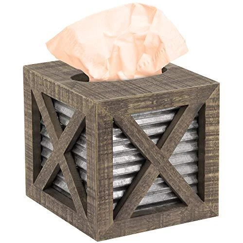 Autumn Alley Barn Door Rustic Square Tissue Box Cover | Farmhouse Bathroom Ac...